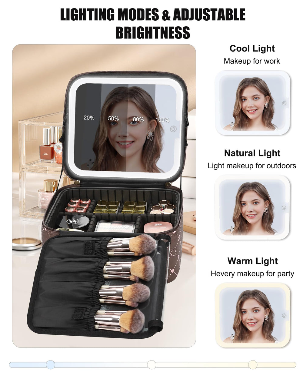 Relavel Trousse Maquillage Voyage, batterie 2000mAh offrant autonomie suffisante plusieurs jours.