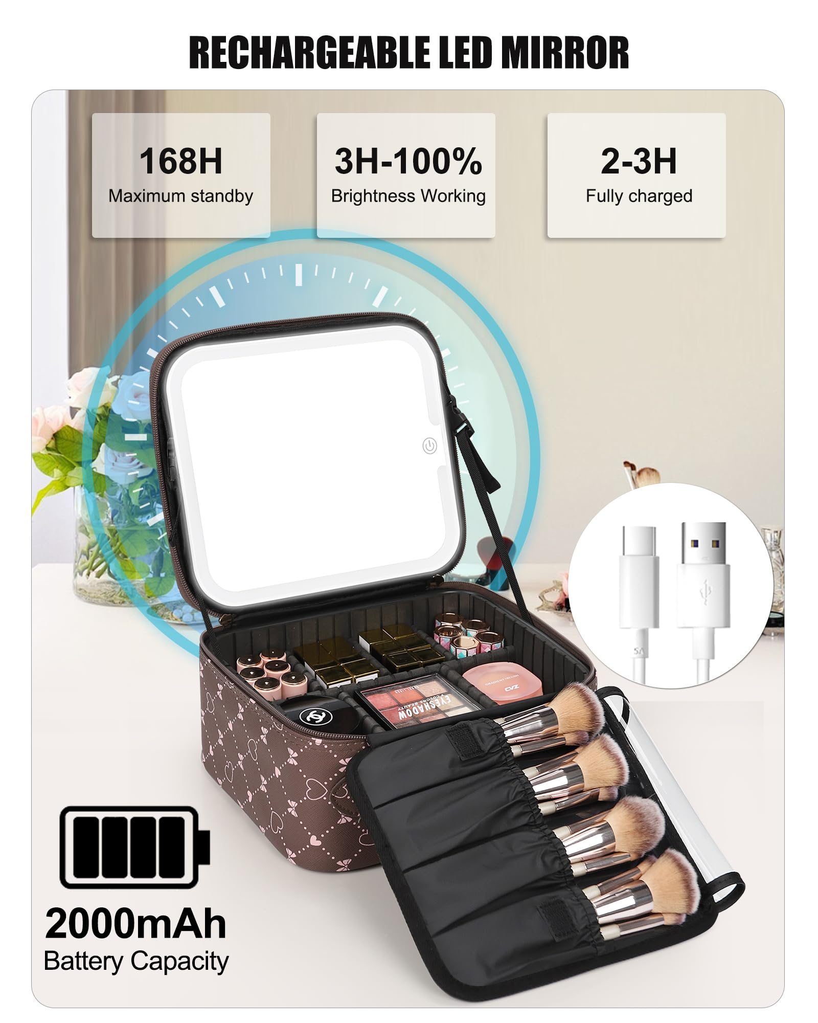 Relavel Trousse Maquillage Voyage, design compact et léger pour voyager sans encombrement.