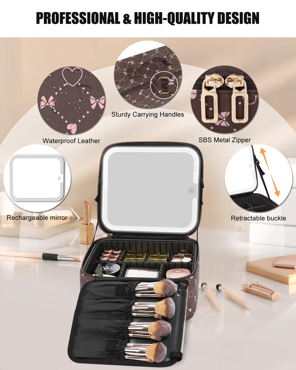 Relavel Trousse Maquillage Voyage, éclairage à 3 couleurs pour adapter la lumière.