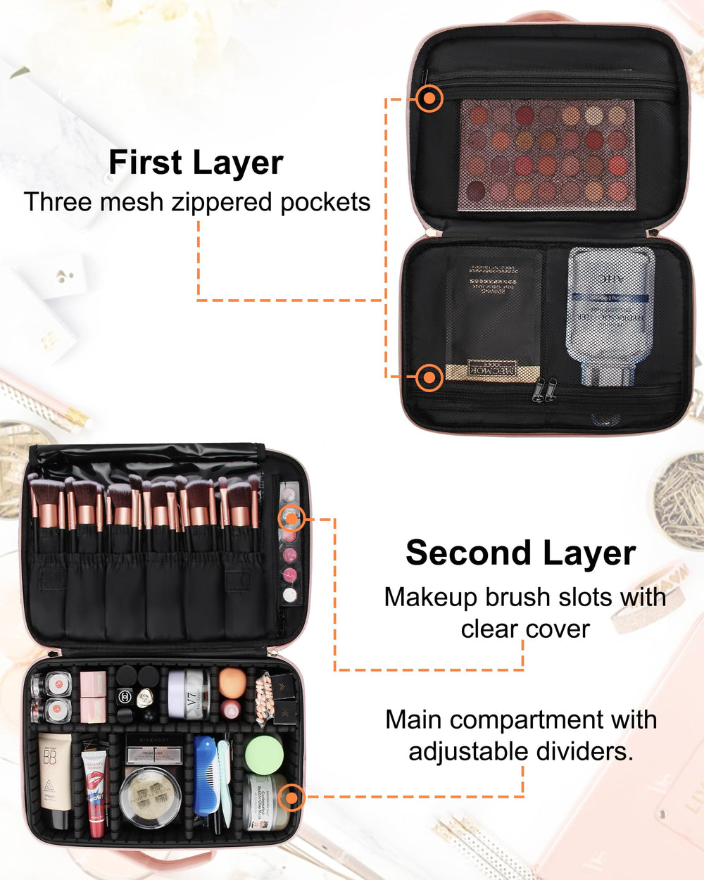 Relavel Trousse maquillage voyage séparateurs ajustables, personnalisation rapide du compartiment