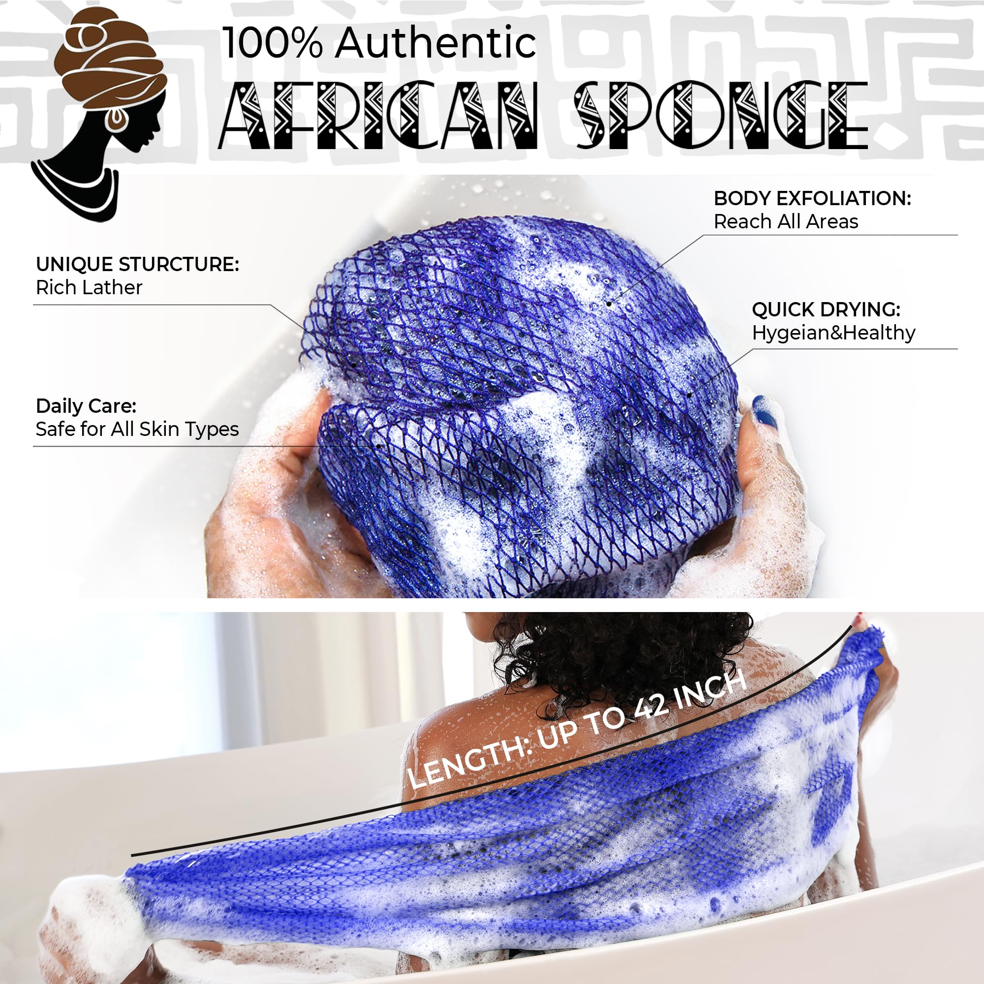 RelaxScene Éponge réseau africain authentique rose pour peau plus douce après douche
