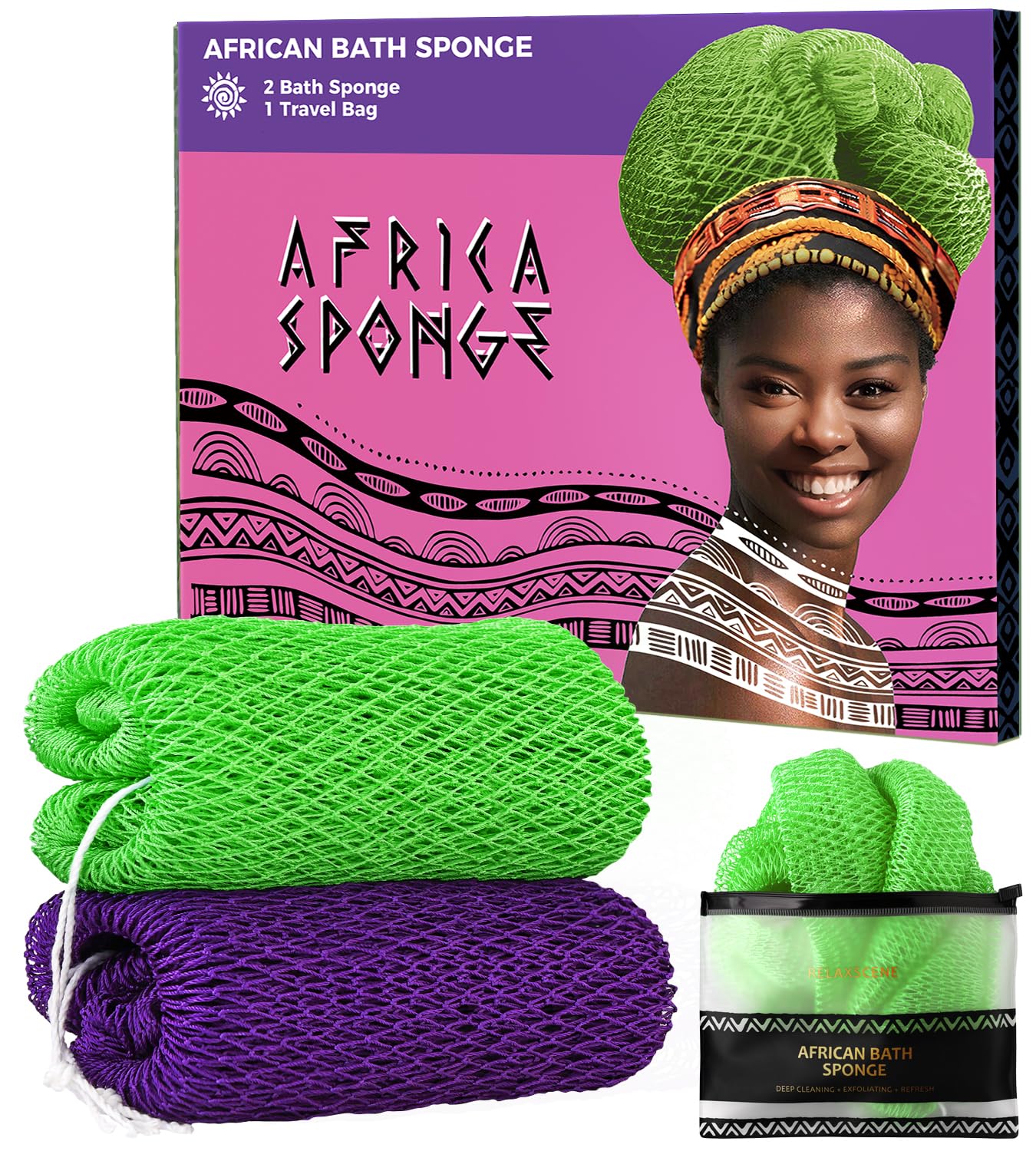 RelaxScene éponge filet africaine violet, exfoliation douce pour le corps