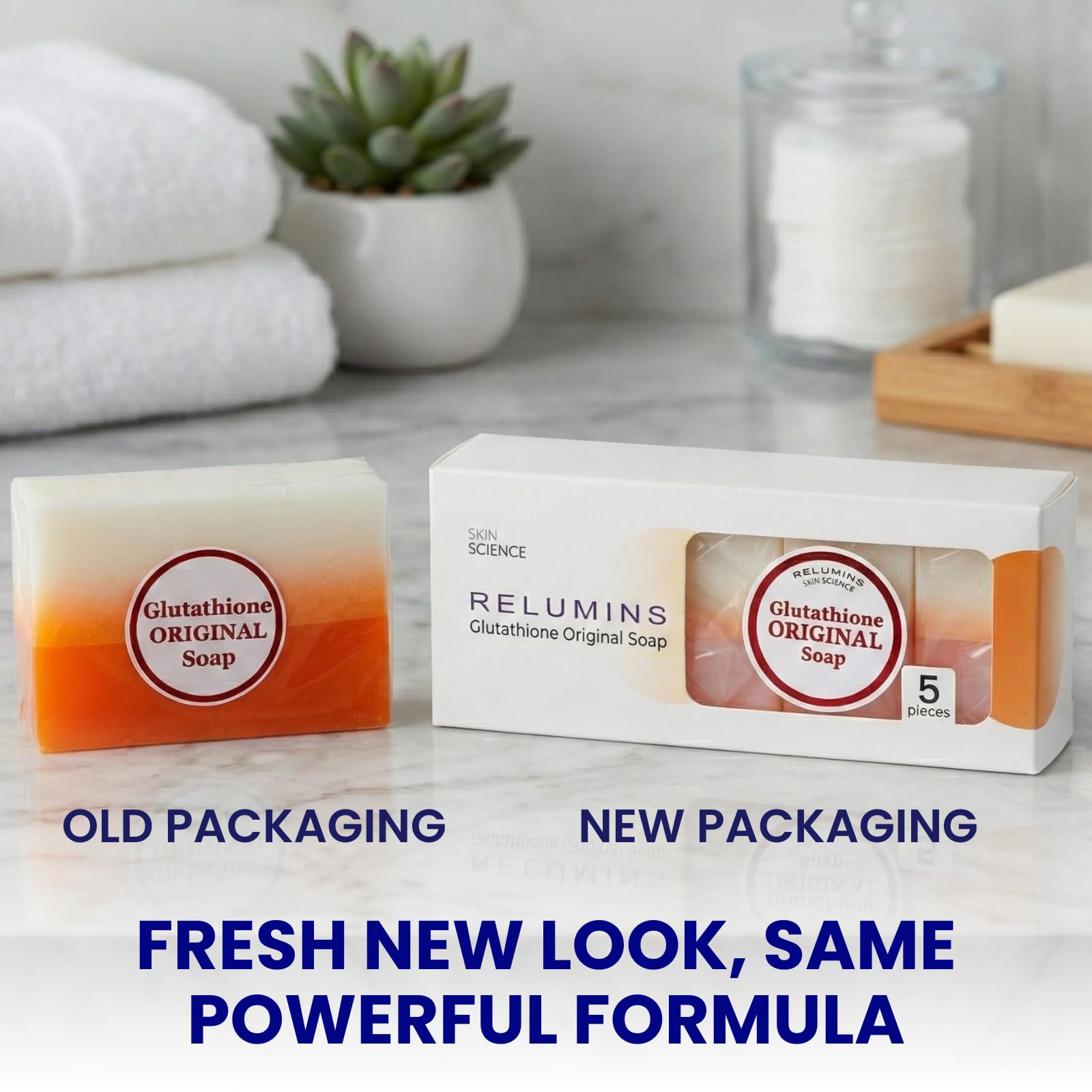 Relumins Glutathione Savon Exfoliation Douce prépare la peau à l’absorption.