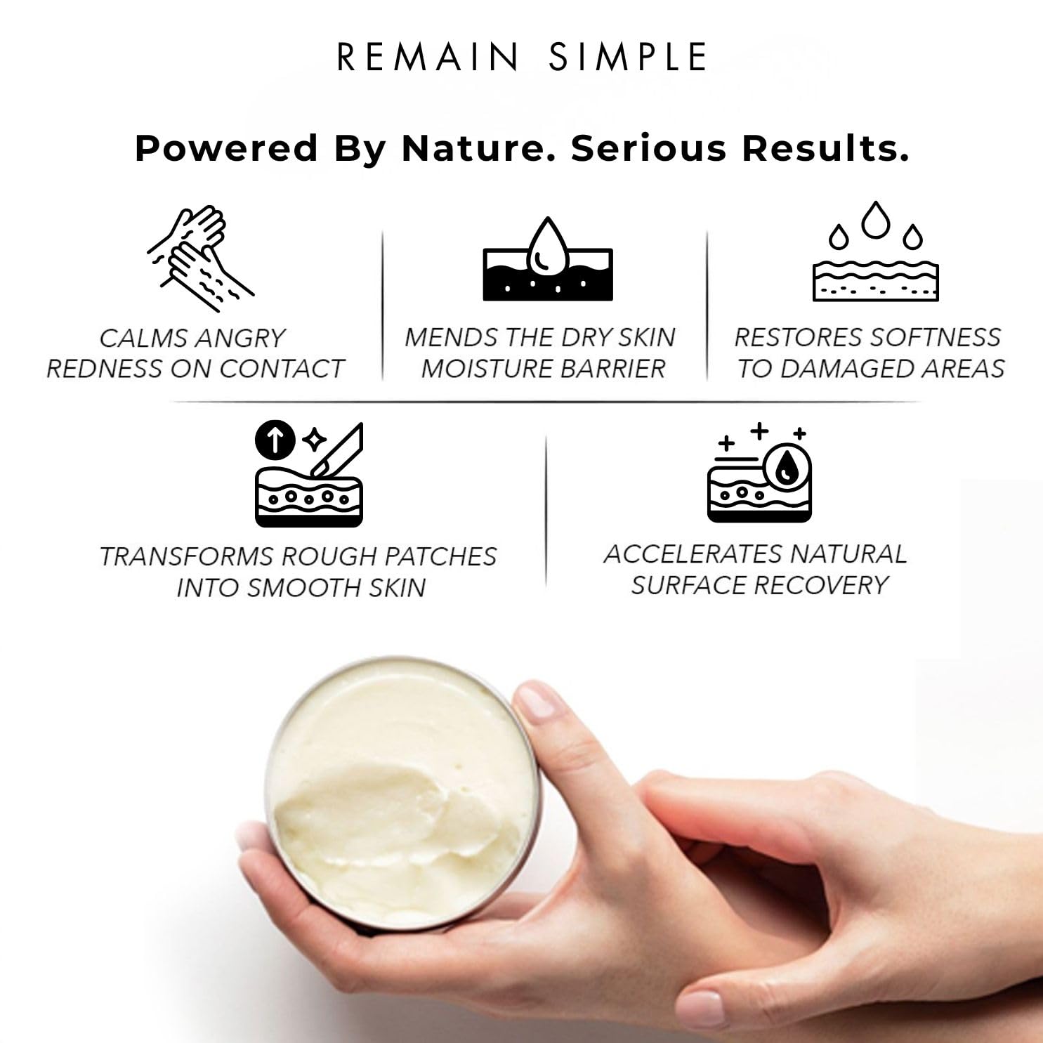 Texture crème Remain Simple; application lisse et hydratation durable