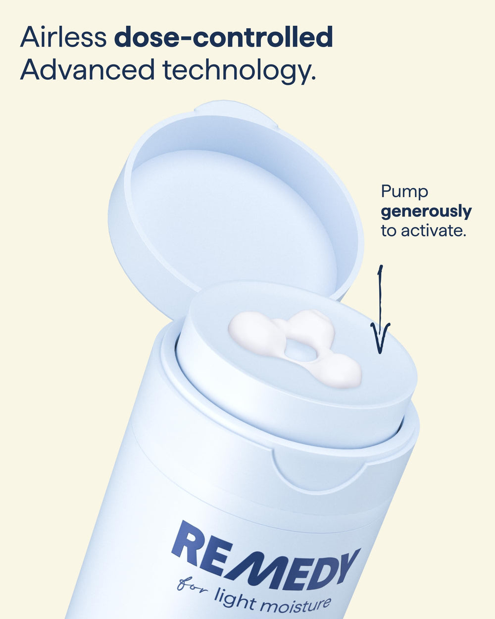 Remedy Science pump applicator indicating easy morning and night use.