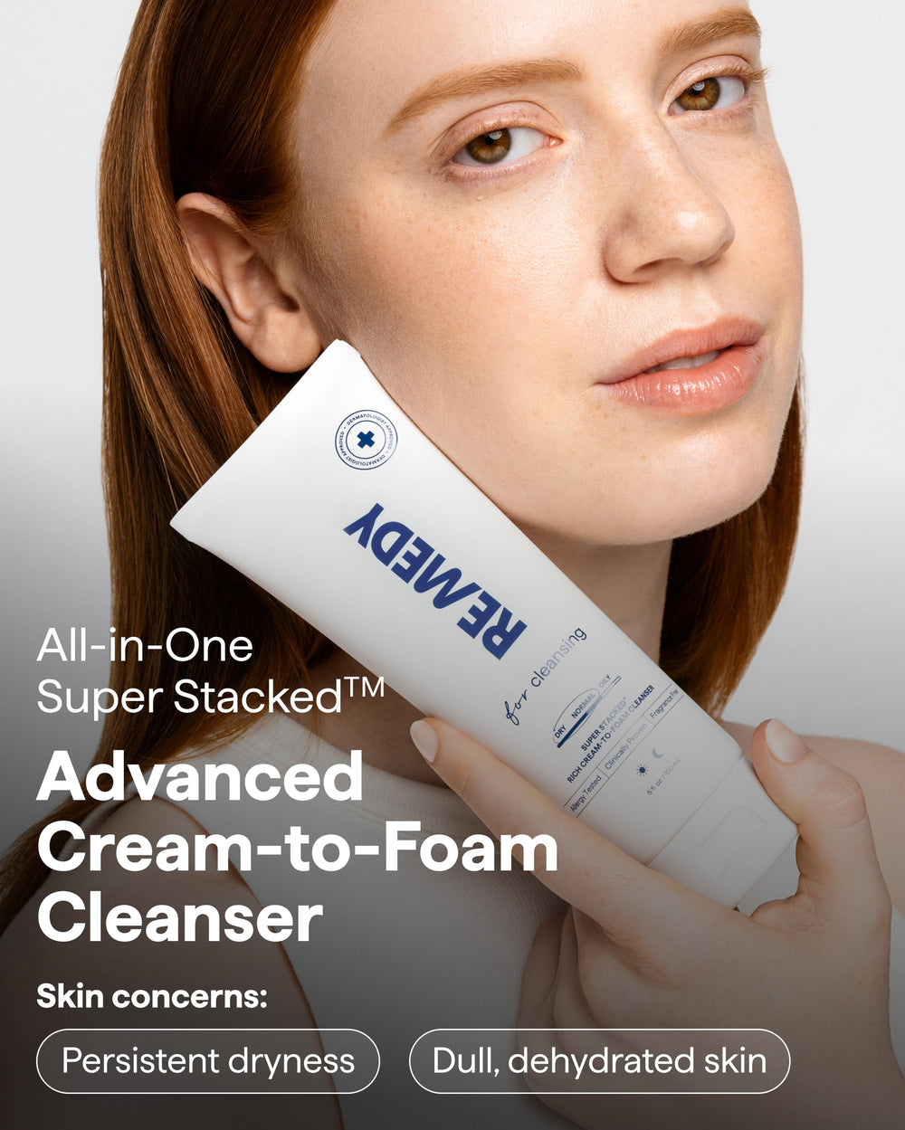 Remedy Science Rich Cream Cleansing bottle with pump indicates easy, gentle cleansing
