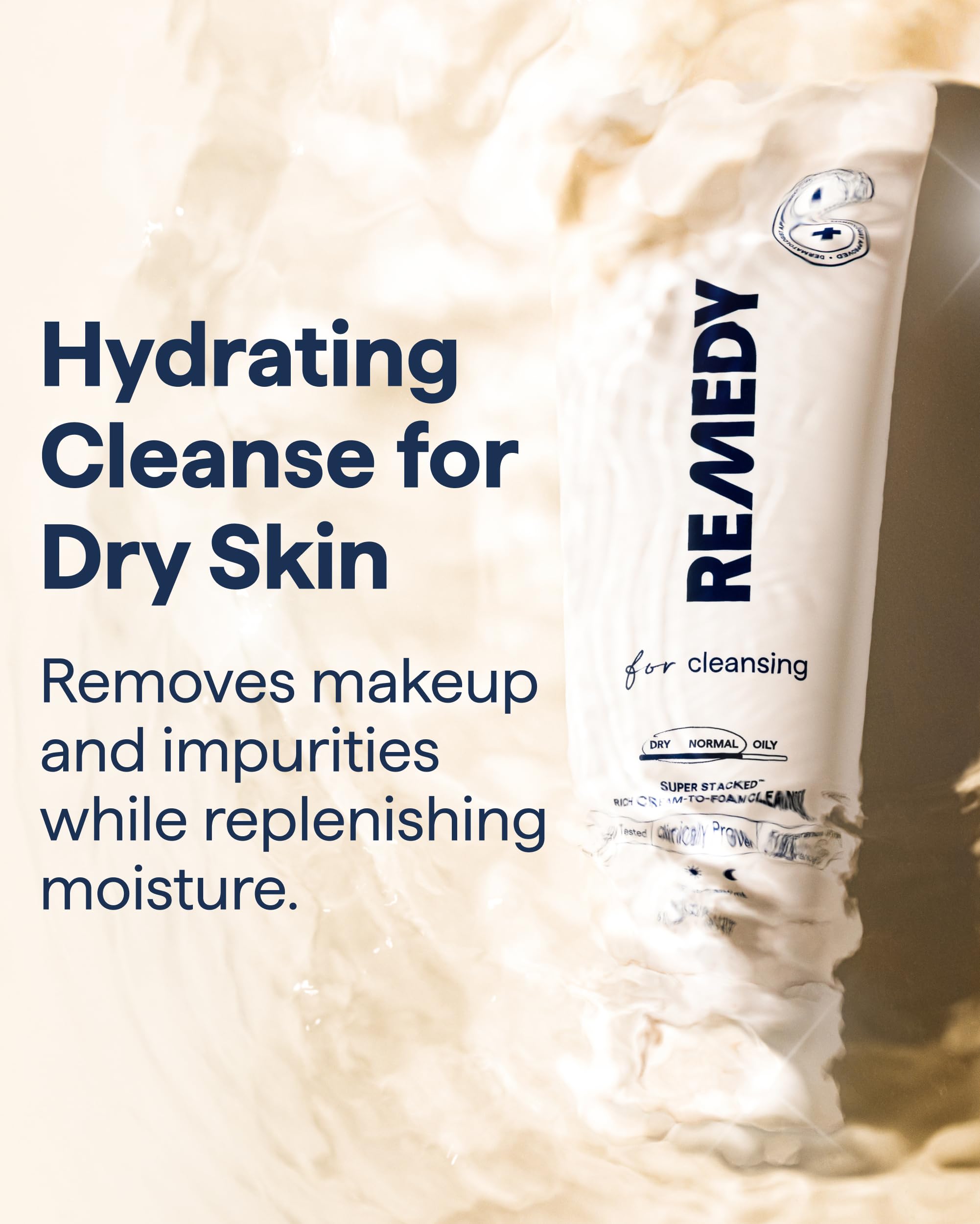 Remedy Science Rich Cream Cleansing texture close-up reveals cream-to-foam action