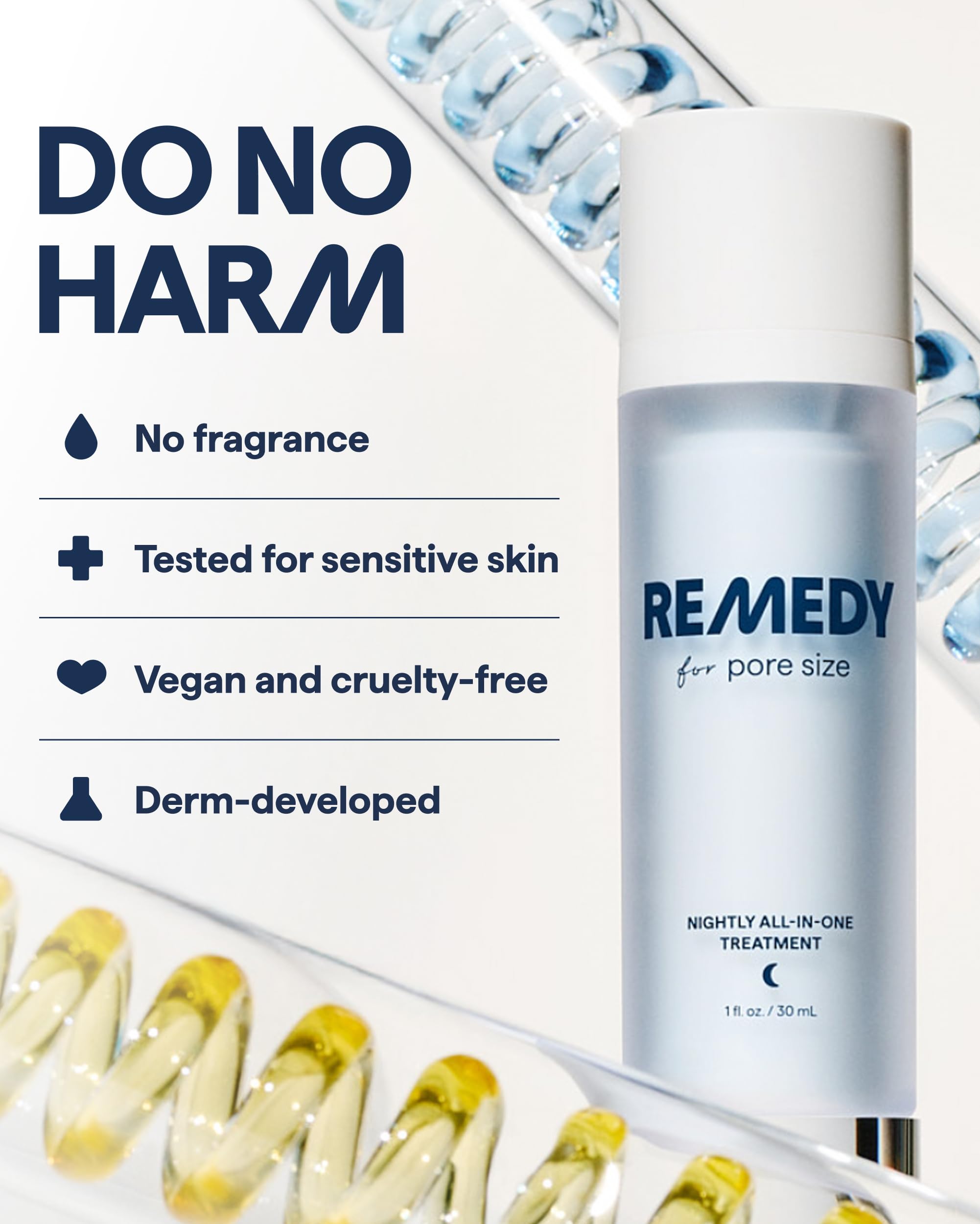 Remedy Science Six actifs encapsulés: rétinol, acide salicylique, niacinamide et kinétine.