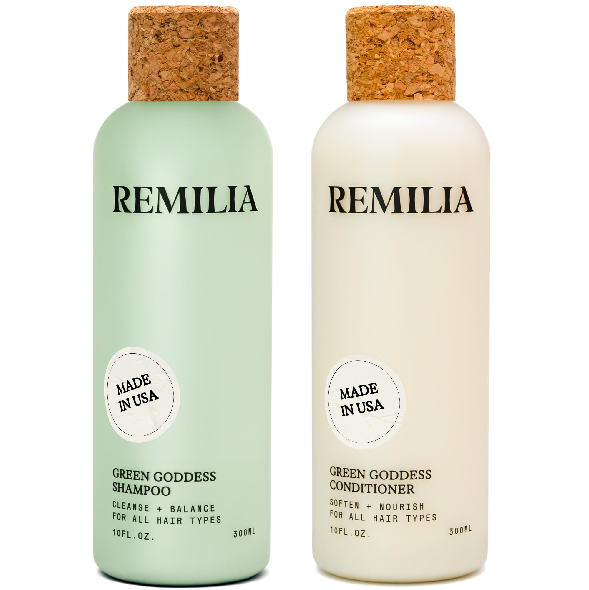 Remilia Hair Green Goddess: duo shampooing et après-shampooing en flacon, soin nourrissant pour cheveux secs