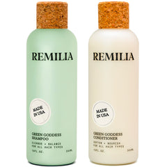 Remilia Hair Green Goddess: duo shampooing et après-shampooing en flacon, soin nourrissant pour cheveux secs