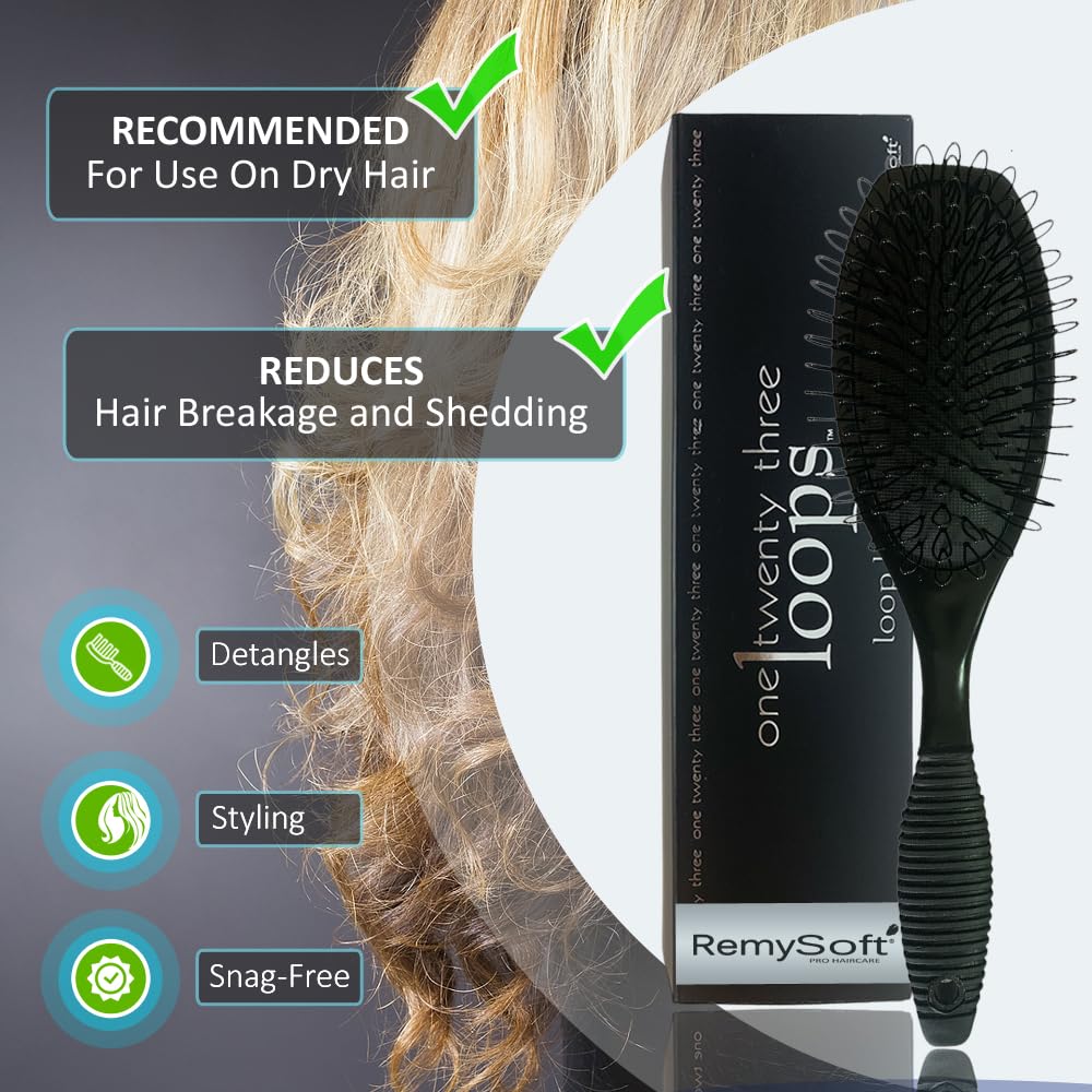 Brosse RemySoft Boucles 123 – design noir classique et poignée ergonomique