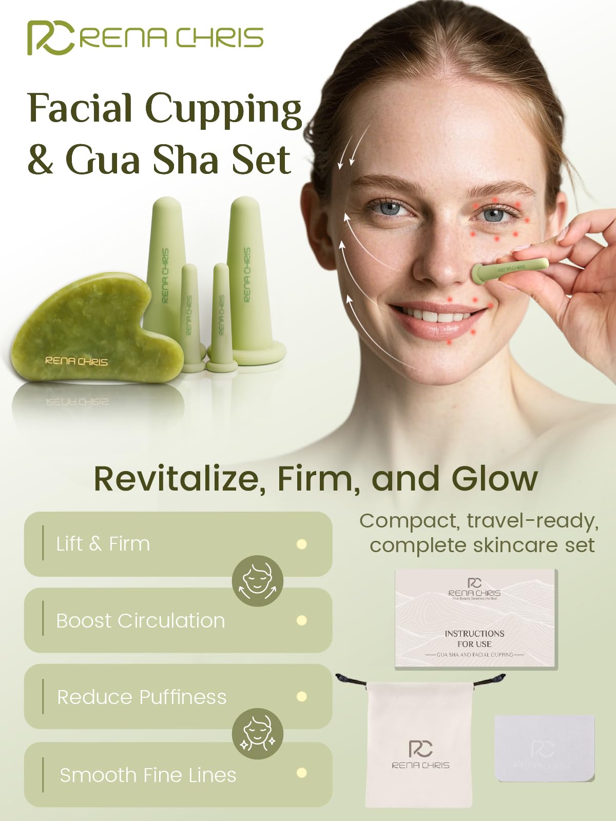 Rena Chris outil gua sha en jade, apaisant et revitalisant la peau