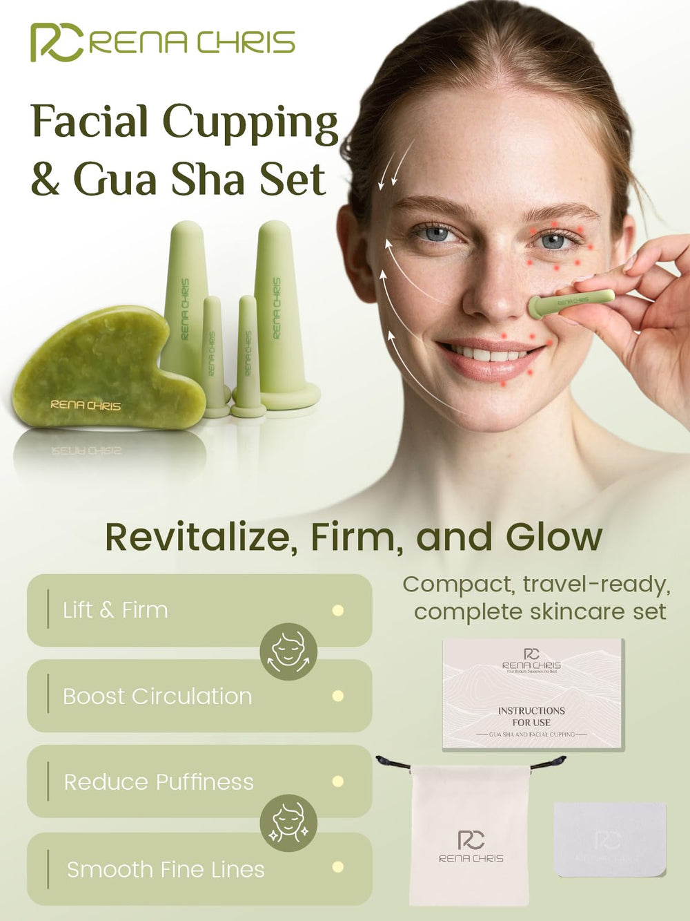 Rena Chris outil gua sha en jade, apaisant et revitalisant la peau