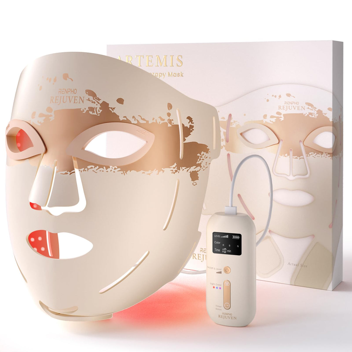 RENPHO Masque LED rouge pour le visage avec 324 LEDs, soin ciblé et pratique.