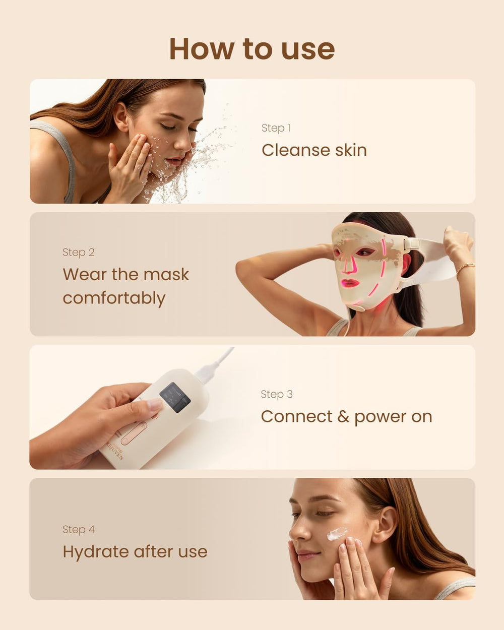 Utilisation domestique facile; RENPHO masque offre une routine beauté professionnelle.