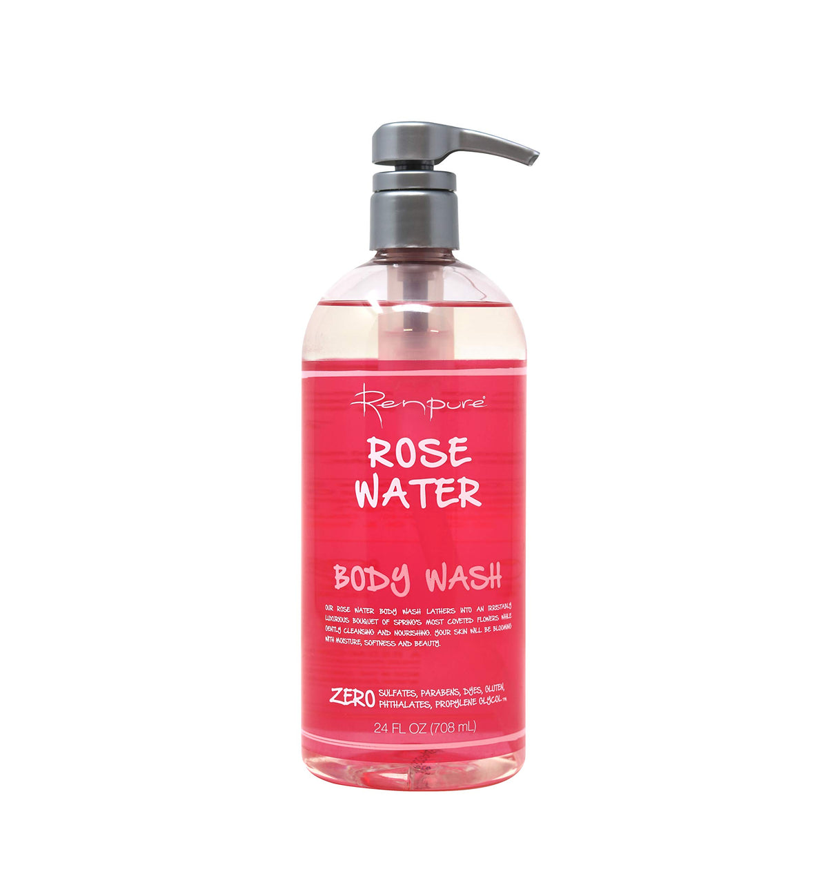 Renpure eau de rose, bouteille prête pour une douche rafraîchissante et hydratante.
