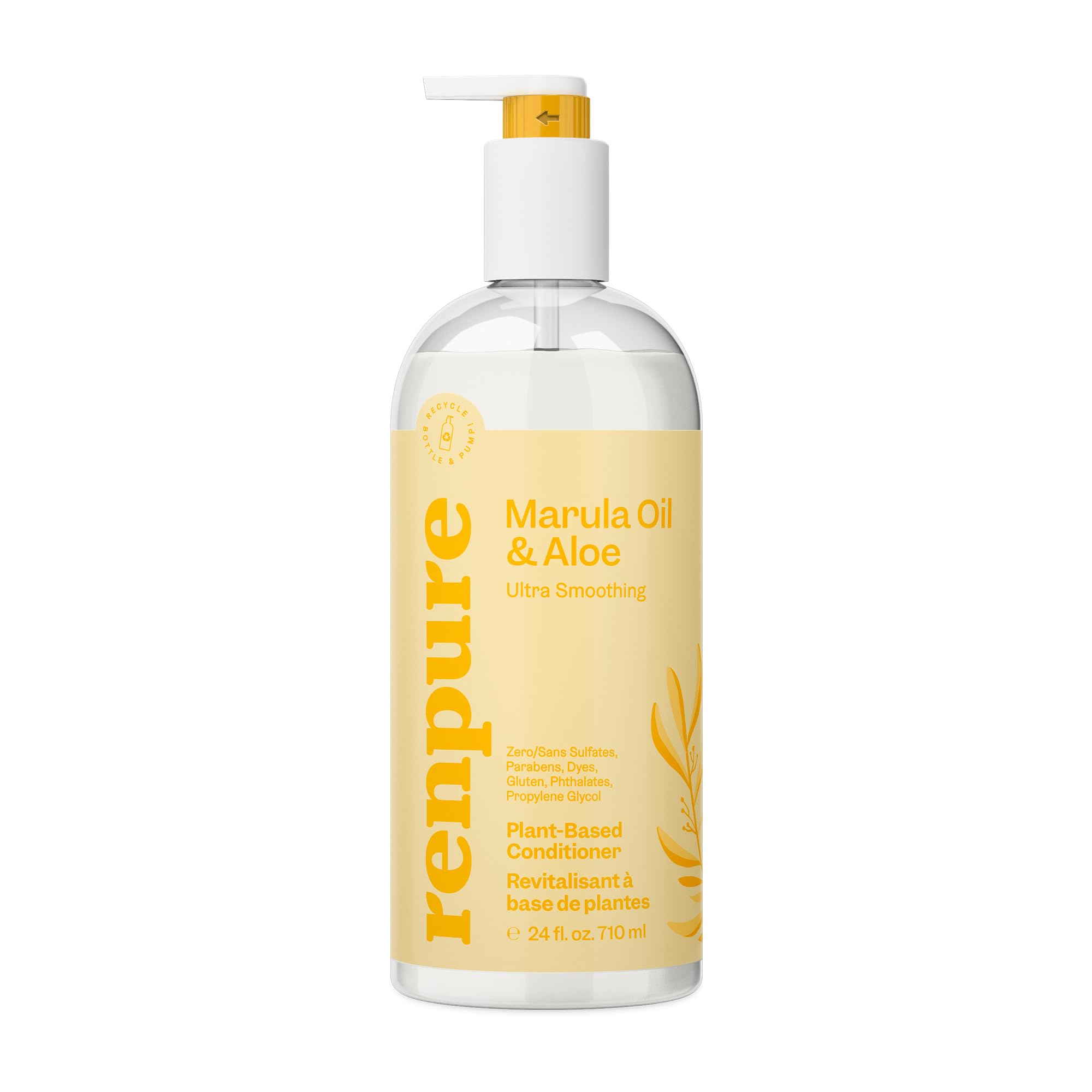 RENPURE Après-shampoing Marula Aloe – bouteille pompe pratique pour hydratation facile des cheveux