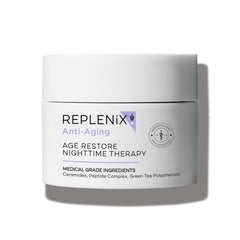 Replenix Age Restore: crème nuit en bouteille, hydratation profonde pour peau mature.