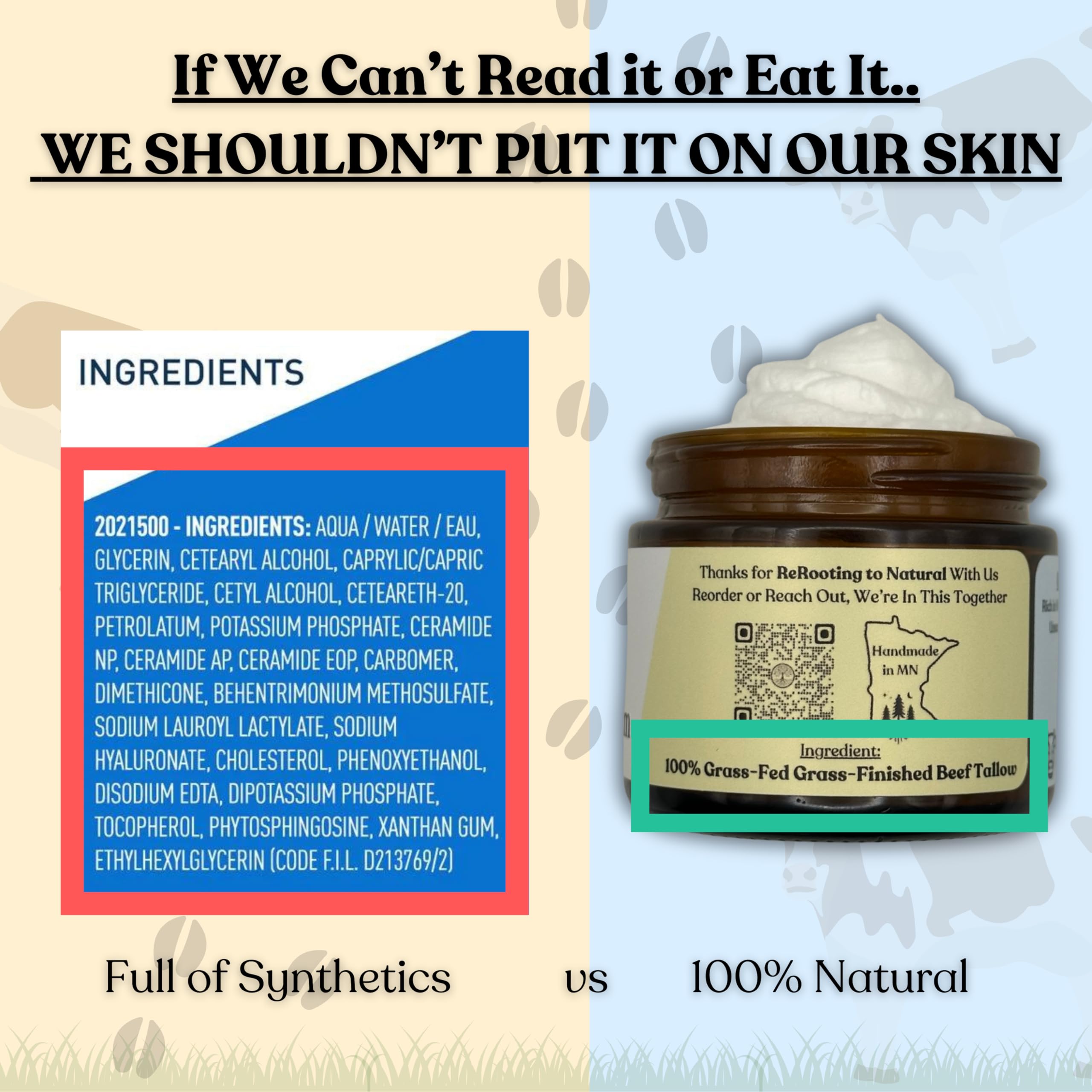 Application des mains avec le Baume Tallow Nu de Reroot Organics, hydratation ciblée.