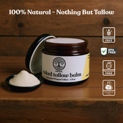 Texture crèmeuse du Baume Tallow Nu de Reroot Organics pour une application douce.