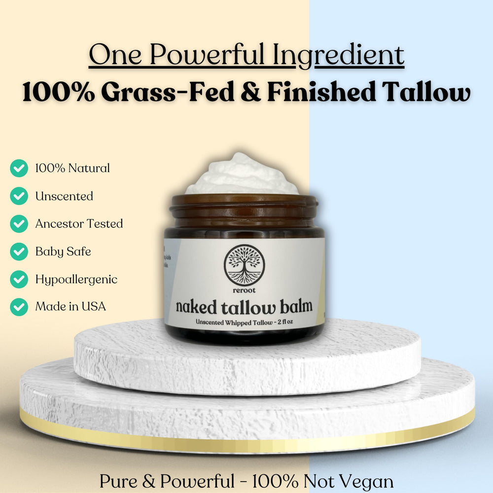 Visage apaisé et hydraté après l’application du Baume Tallow Nu de Reroot Organics.