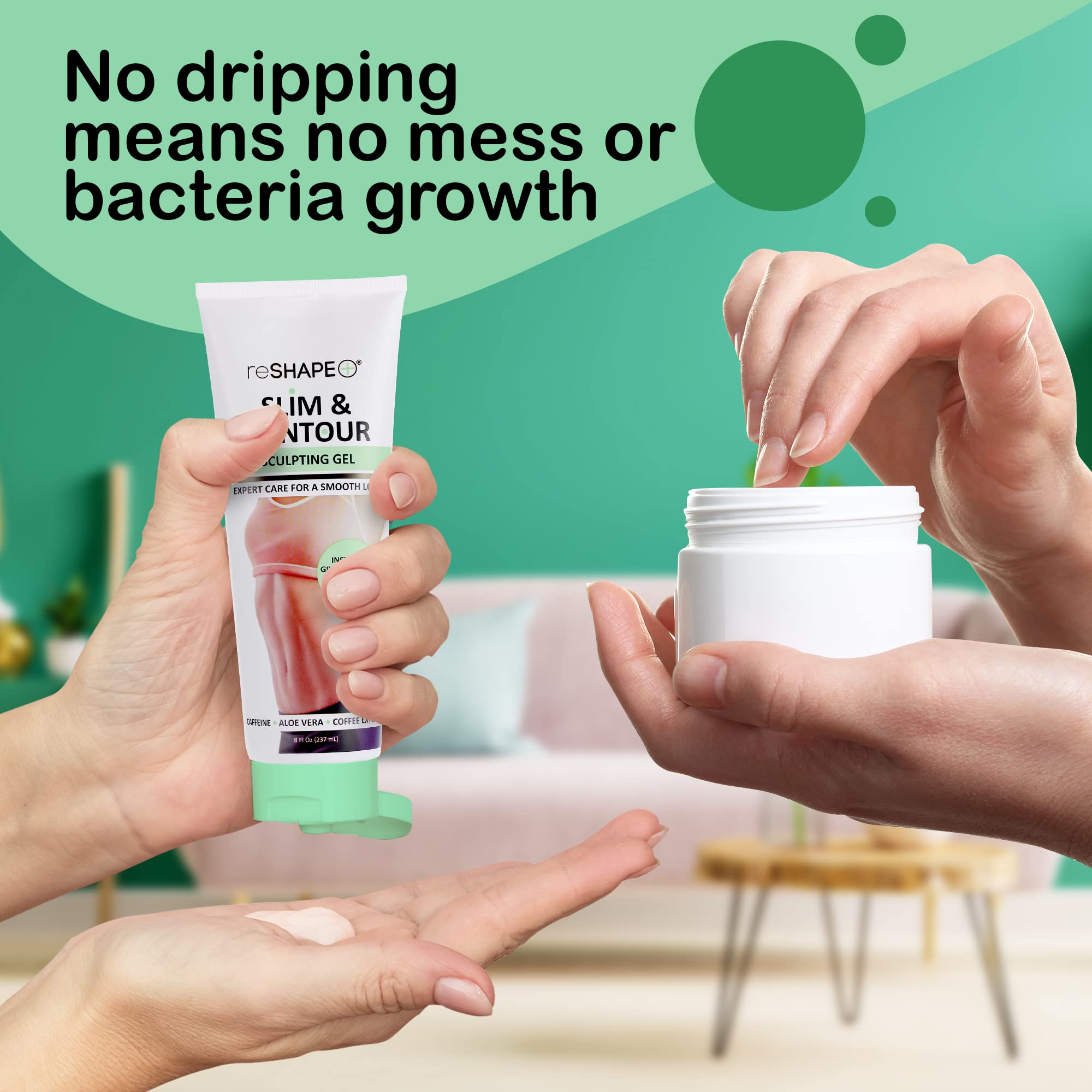 Reshape+ Emballage bouteille propre, application hygiénique et précise.