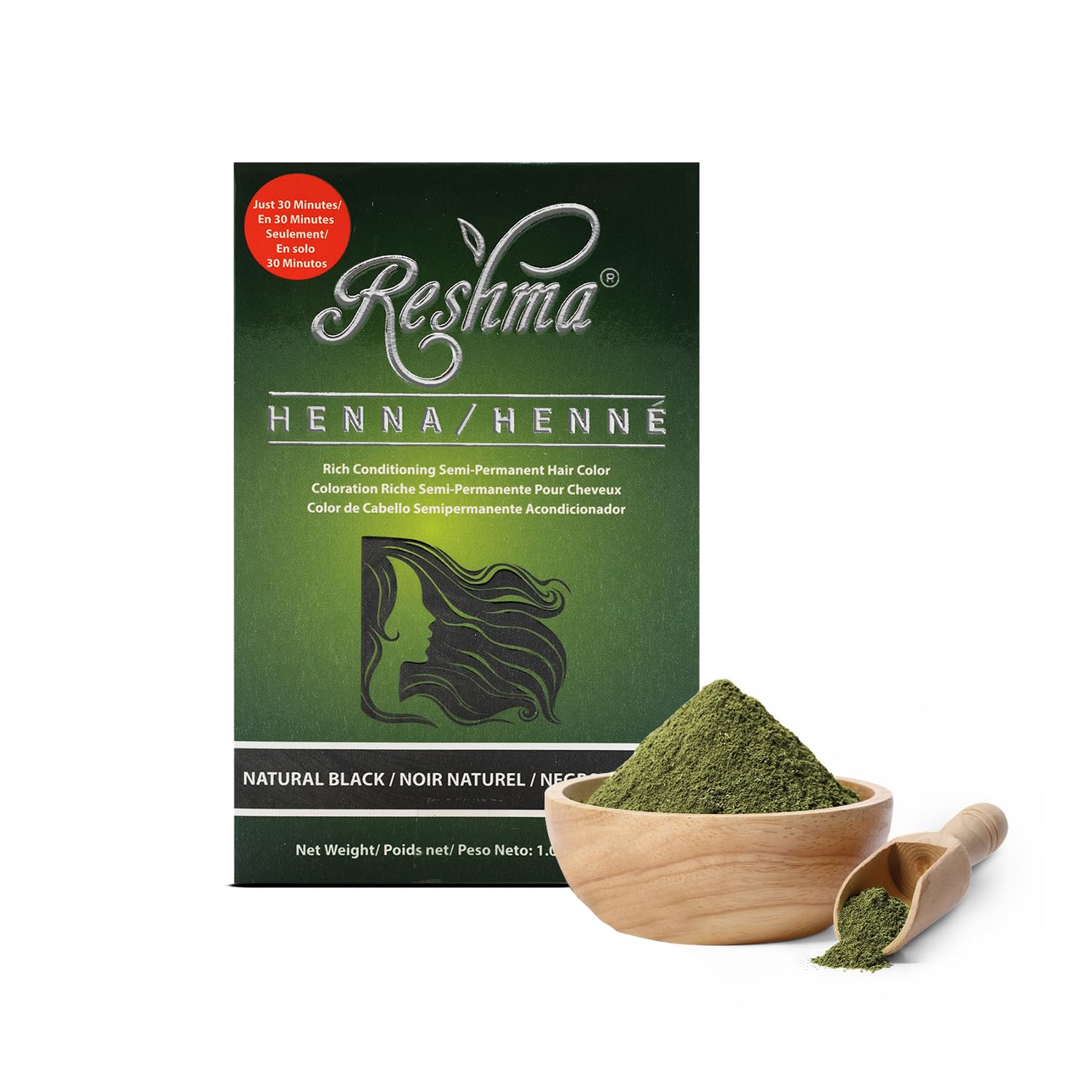 Reshma Beauty Henna noir — emballage et notice détaillée