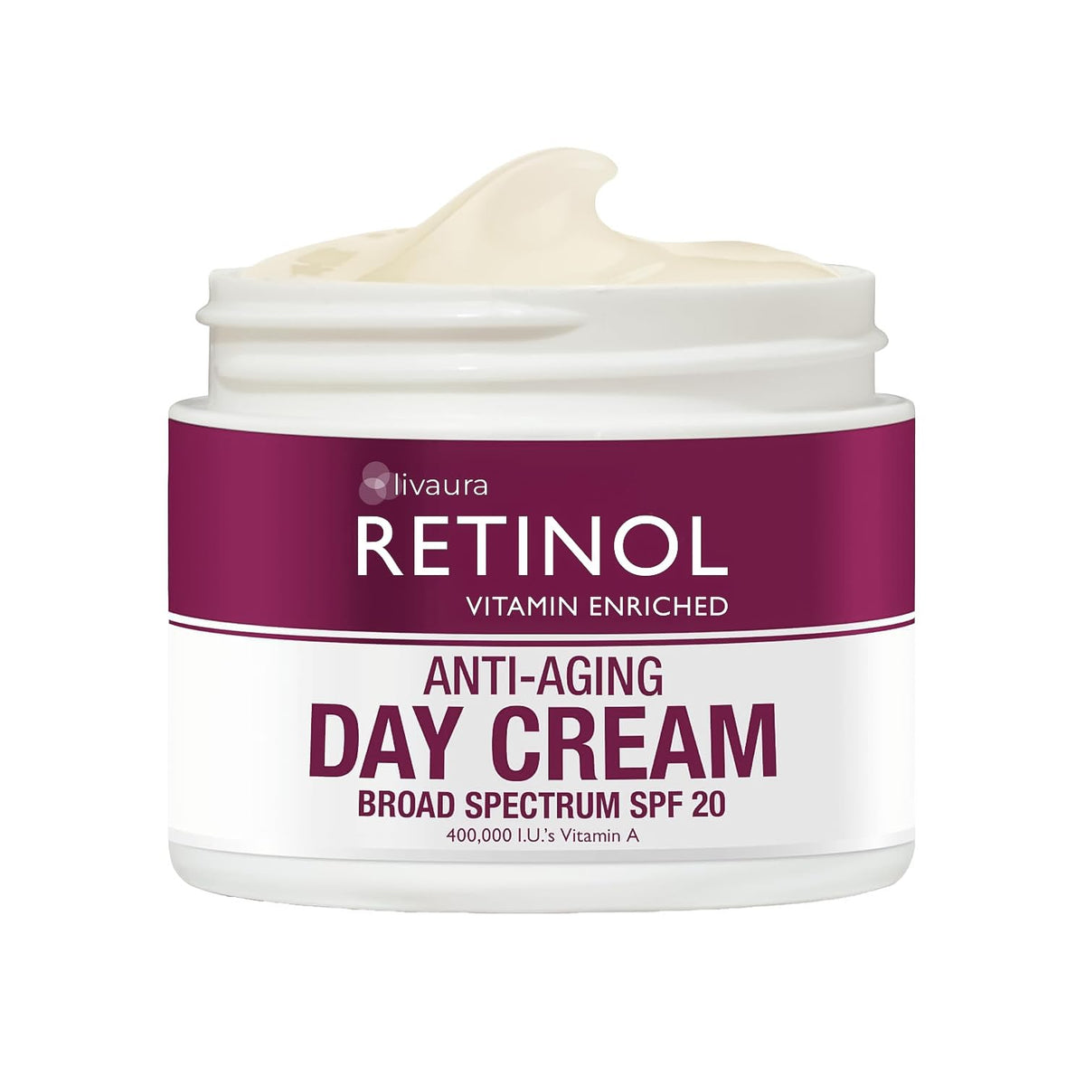 Bouteille Retinol LIVAURA crème jour pour hydratation quotidienne et soin de la peau.