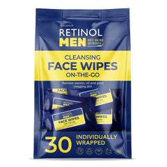 Livaura Retinol lingettes homme emballées individuellement, pratique pour les voyages.