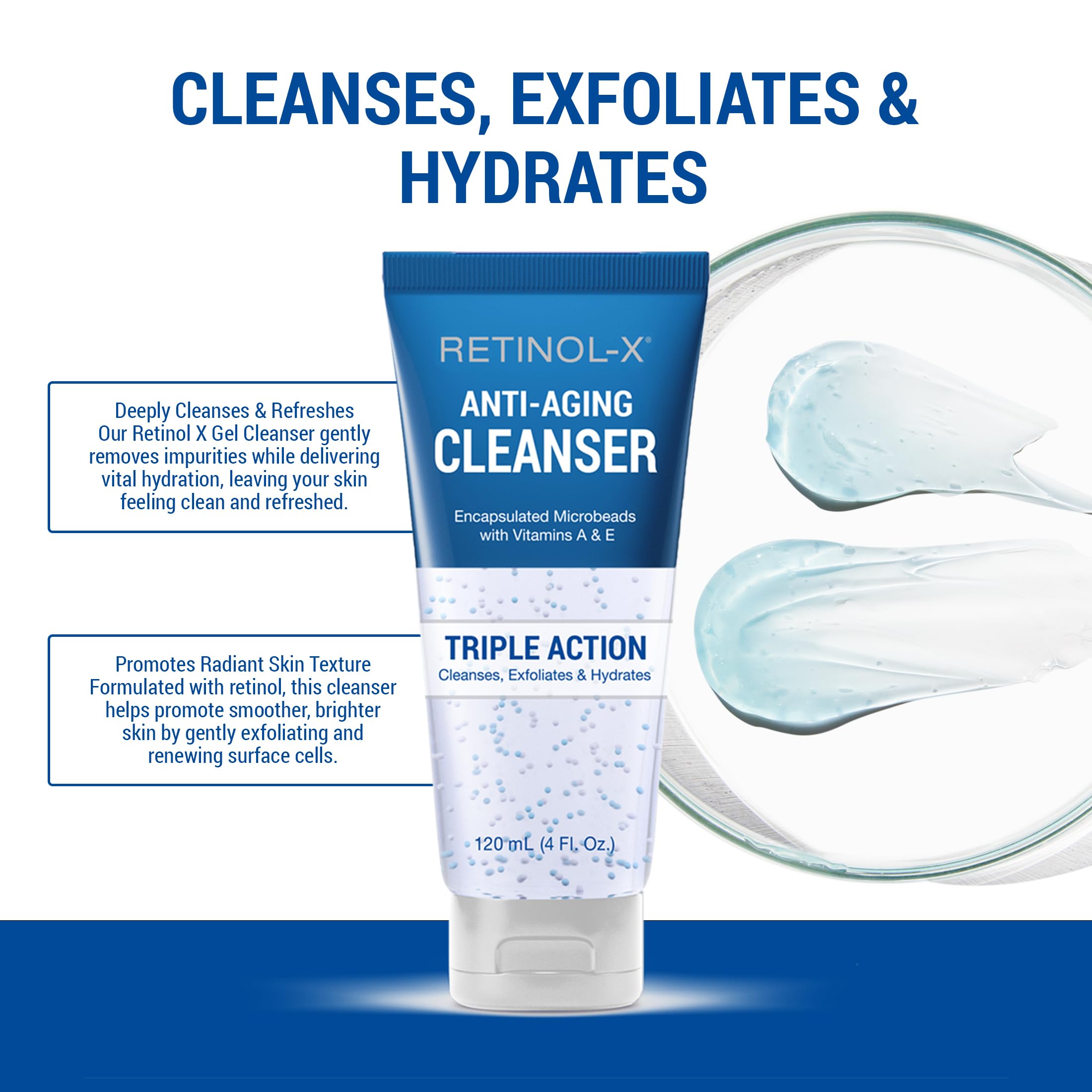 Retinol-X micro-billes vitamine E pour hydratation légère pendant le soin.
