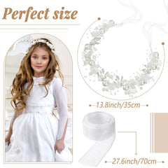 Retrowavy couronne-enfant-fleur-perles-brillants: lumière discrète pour première communion.