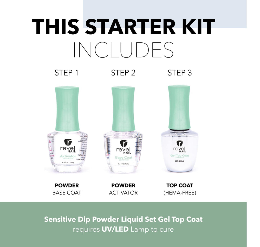 Manucure sensible Revel Nail après cure UV/LED, finition nette.