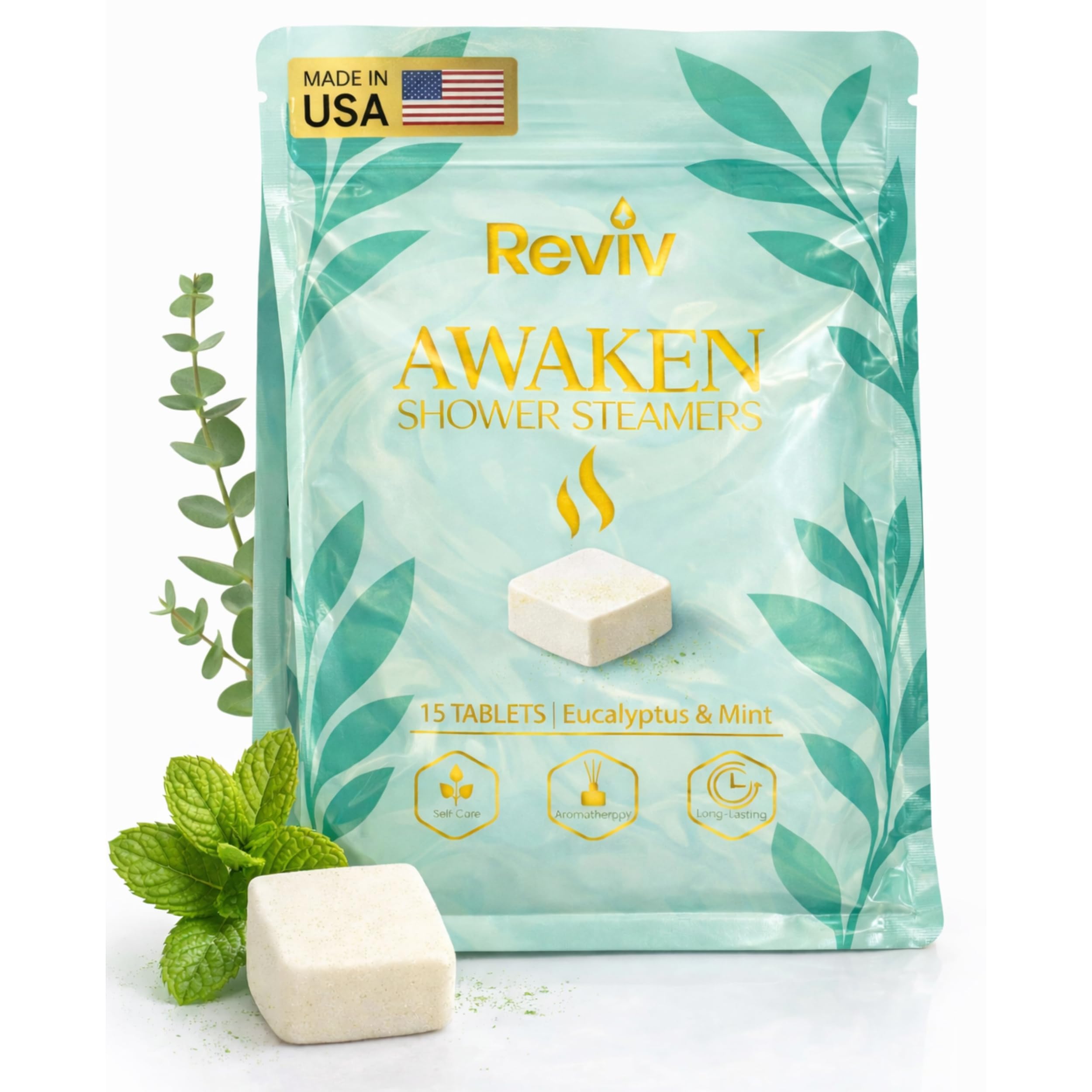 Bombe REVIV eucalyptus menthe, aromathérapie rafraîchissante pour démarrer la journée.