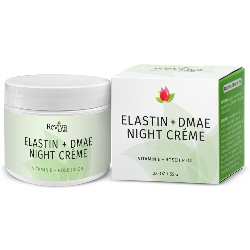Reviva Labs Crème Nuit Elastine DMAE pour visage — texture riche et fermeté potentielle.