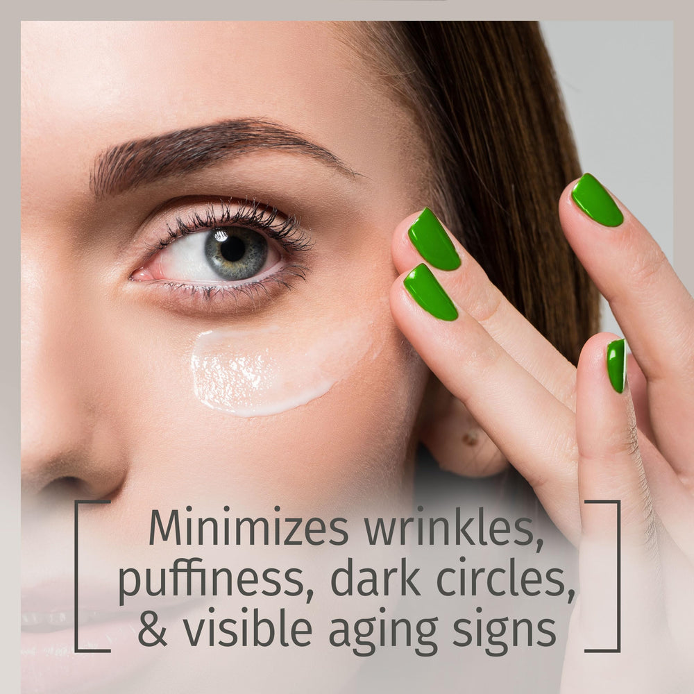 Reviva Labs Firming Eye Serum dispense pump shows easy-to-use application