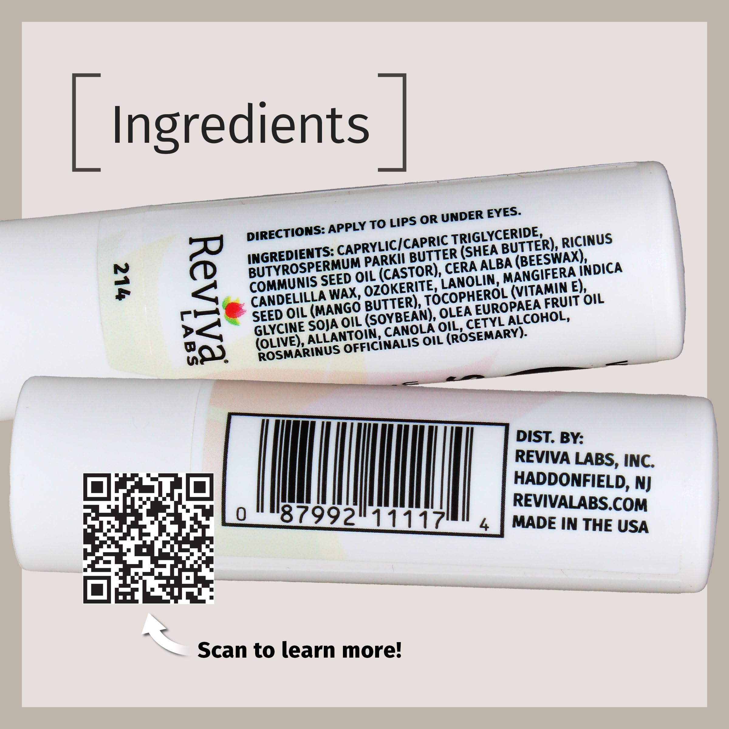 Stick Reviva Labs Vitamin E, usage quotidien pour hydratation légère et rapide.