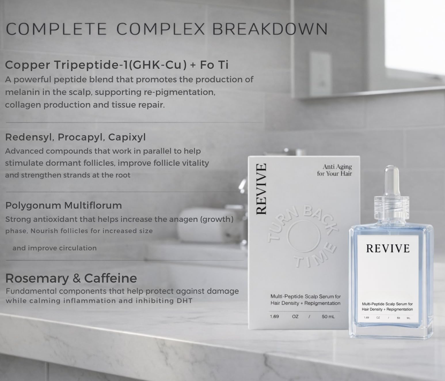 Application Revive sur cuir chevelu montrant le massage pour nourrir les cheveux.