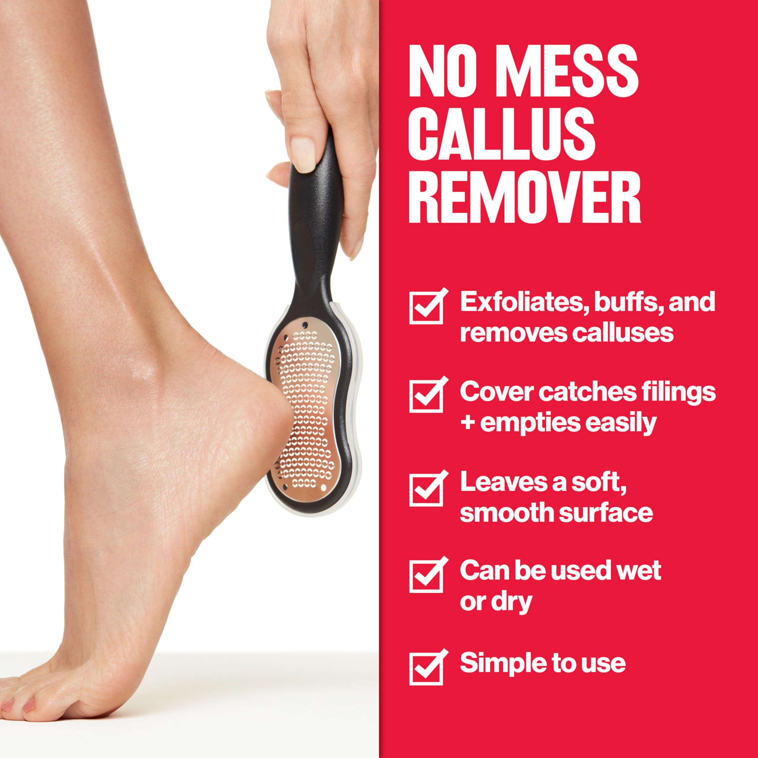 REVLON Callus Remover en utilisation sèche, pratique sans eau.