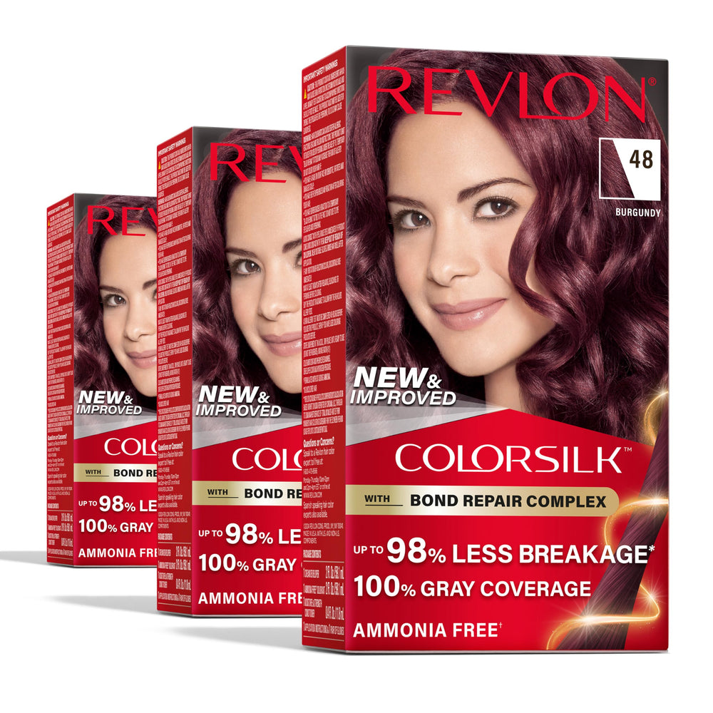 REVLON ColorSilk Bourgogne pack de 3 prêt à l’emploi, emballage visible.