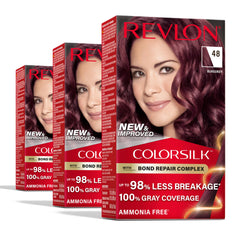 REVLON ColorSilk Bourgogne pack de 3 prêt à l’emploi, emballage visible.
