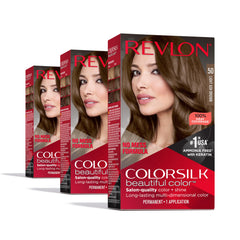 REVLON Colorsilk Chatain-Clair-Cendre, couverture grise à 100% et couleur naturelle lumineuse