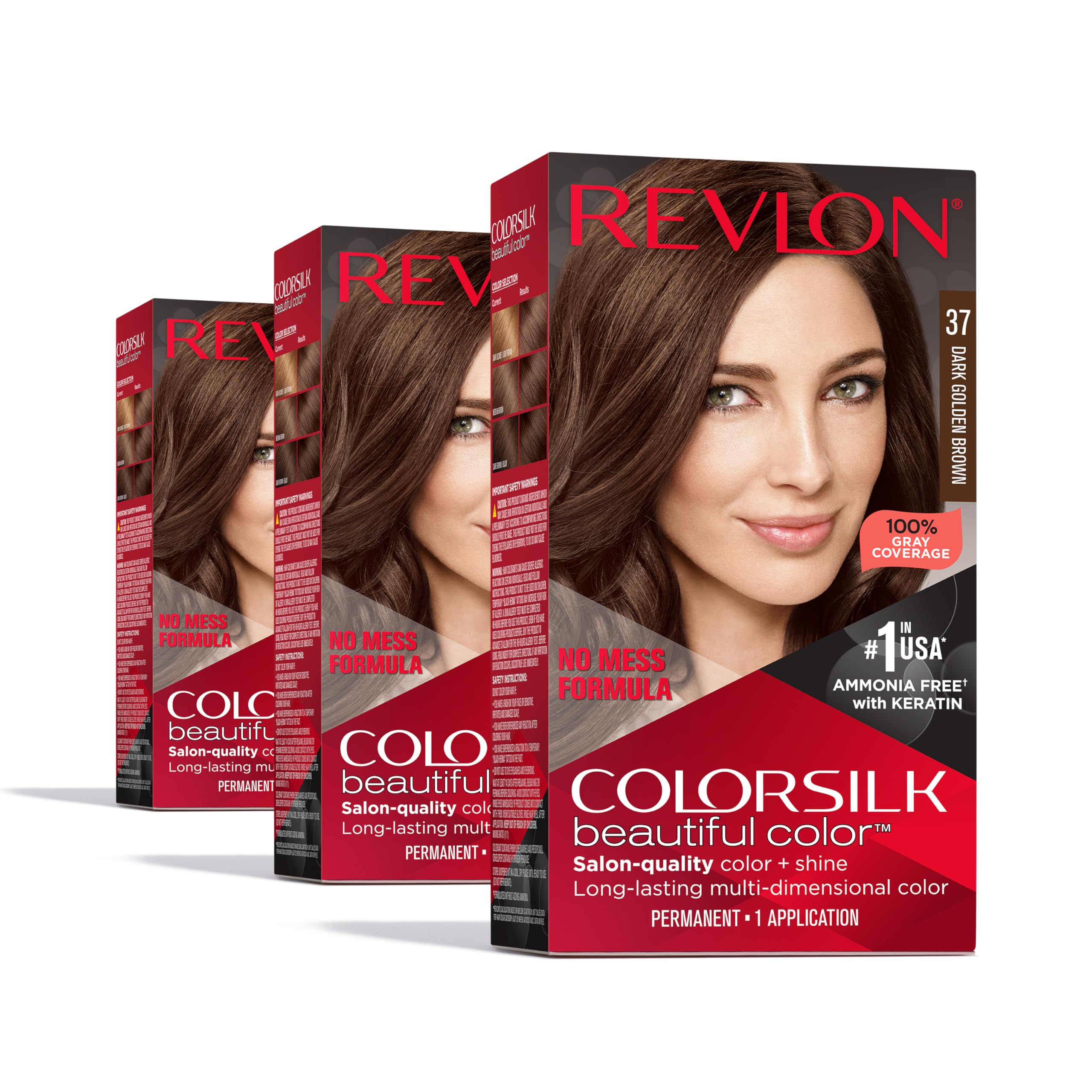 Revlon Colorsilk 37-dark-golden-brown, couleur permanente naturelle et facile à appliquer chez soi