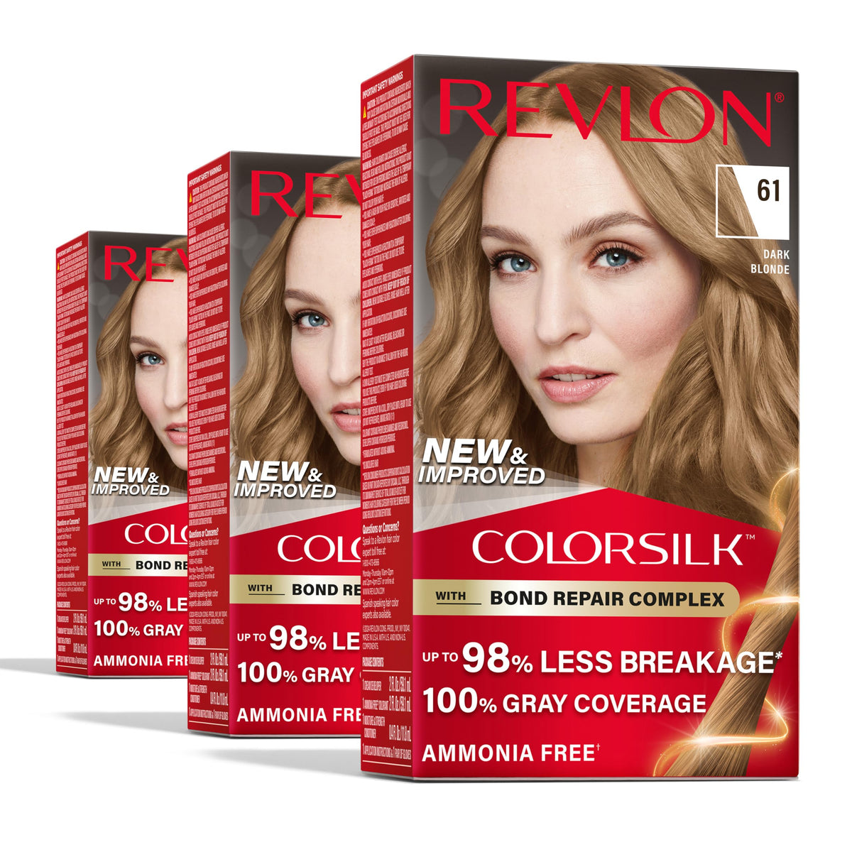 Revlon ColorSilk lot de 3 Blond Foncé, couverture gris 100% pour un rendu homogène.