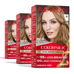 Revlon ColorSilk lot de 3 Blond Foncé, couverture gris 100% pour un rendu homogène.