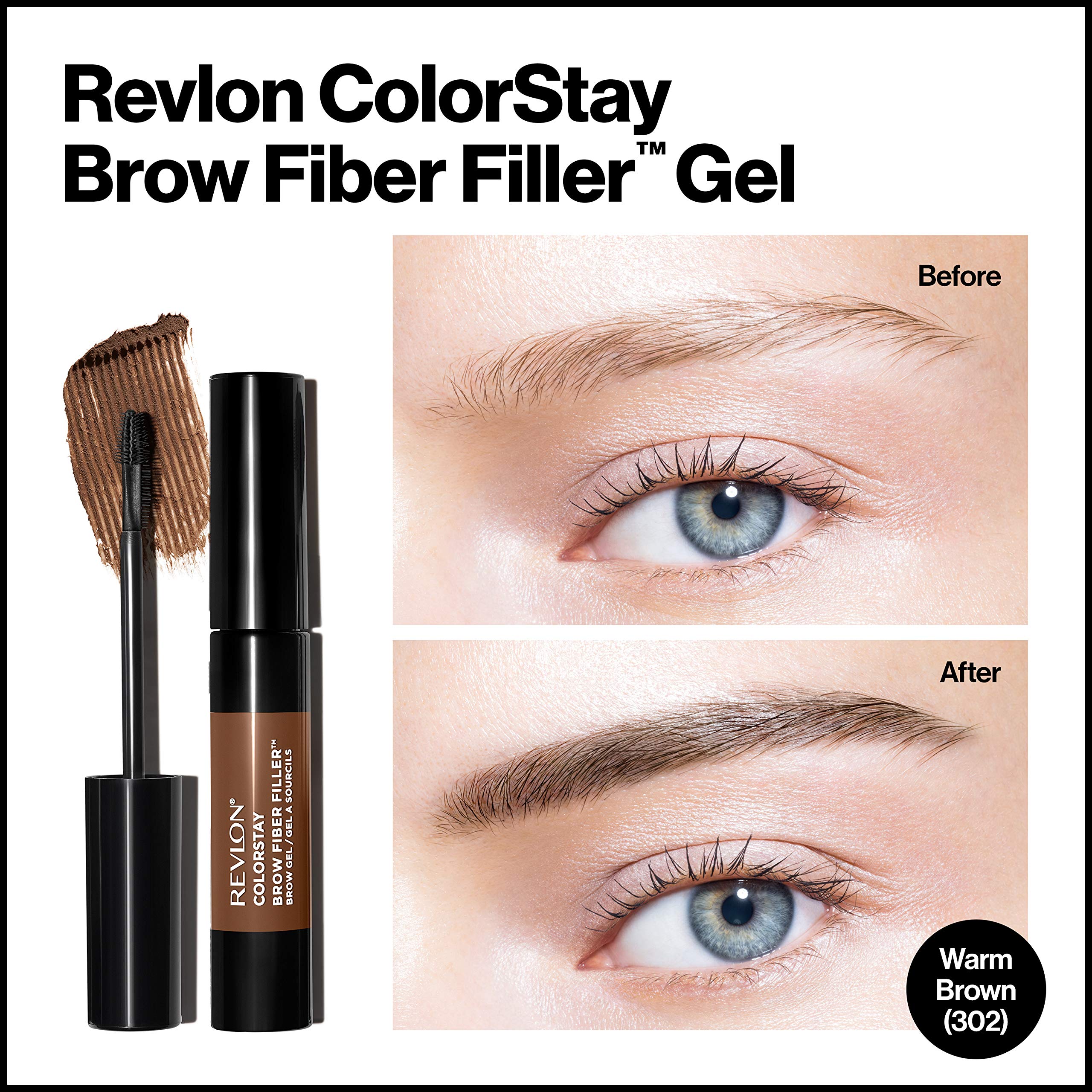 REVLON ColorStay Brow Fiber Filler – teinte 302 Warm Brown pour un rendu naturel.