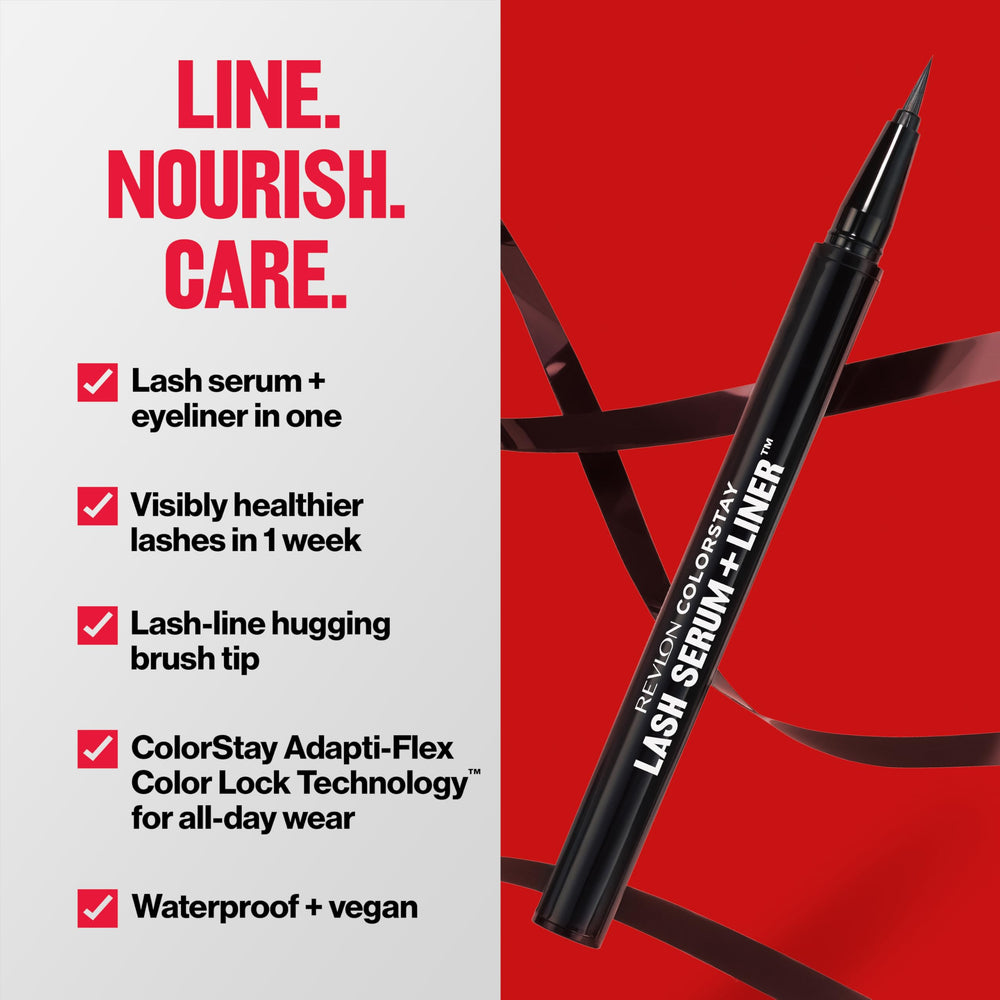 REVLON ColorStay Lash Serum + Liner, application fluide sans accrocs ni traînées.