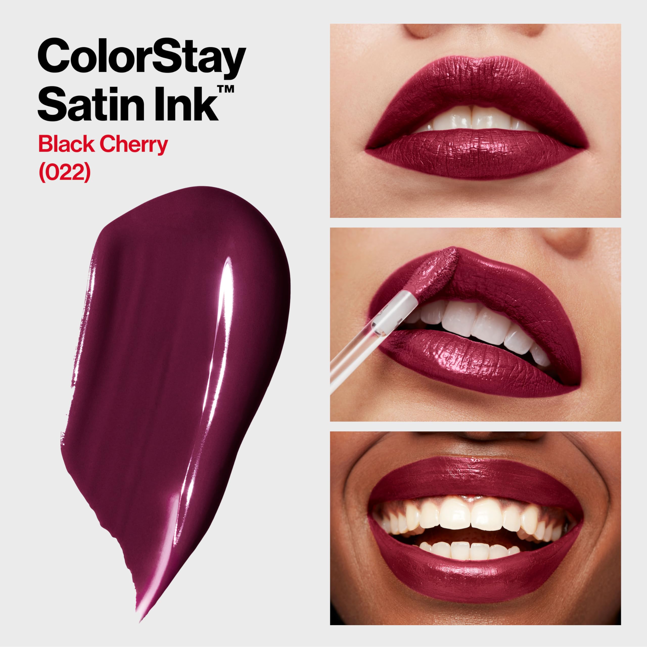 Échantillon de couleur satin sur peau, rouge satin durable par REVLON ColorStay Satin Ink.