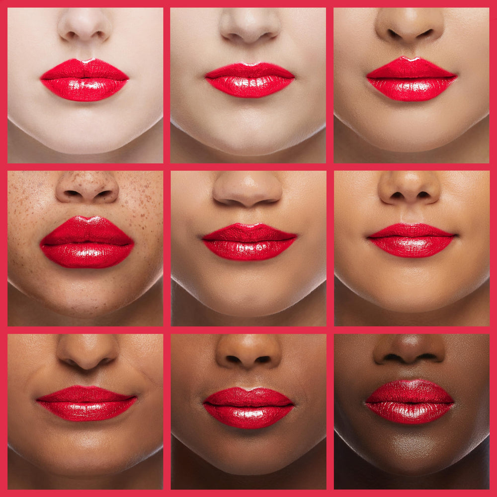 Palette de 12 teintes variées couvrant nude, rose, rouge et corail.