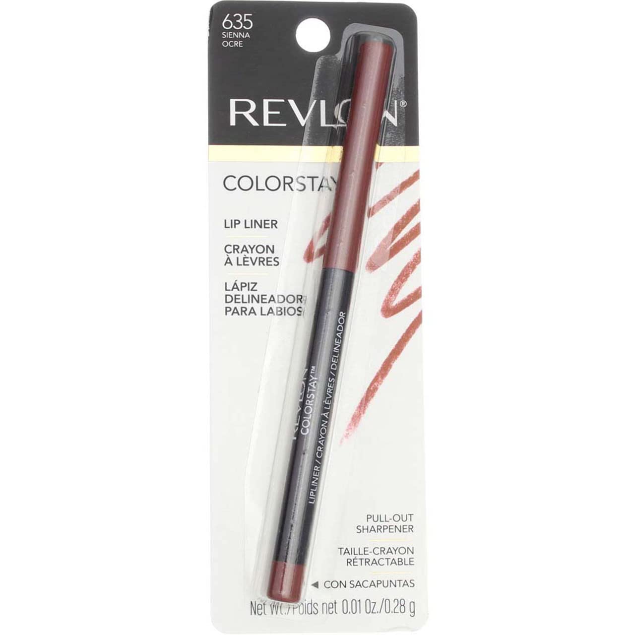 Crayon contour des lèvres REVLON ColorStay SoftFlex Sienna 635, traçage précis et longue tenue.