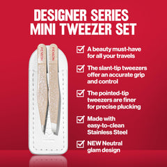 Pince REVLON Designer Series mini en acier inoxydable, durabilité et hygiène.